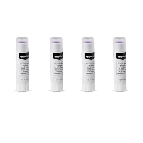 Image of Amazon Basics Purple Washable School Glue Sticks for Classroom Supplies and DIY Art, Dries Clear, 0.21 oz Stick, 4-Pack
