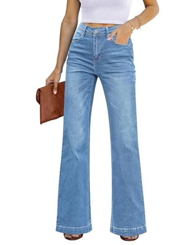 Image of luvamia Boot Cut Jeans for Women UK Women's Baggy Jeans Indigo Medium Blue Size X-Large Fits UK Size 20 - UK Size 22