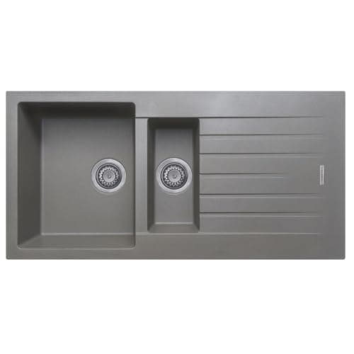 Image of Liquida LG150GR 1.5 Bowl Granite Reversible Inset Grey Kitchen Sink with Waste