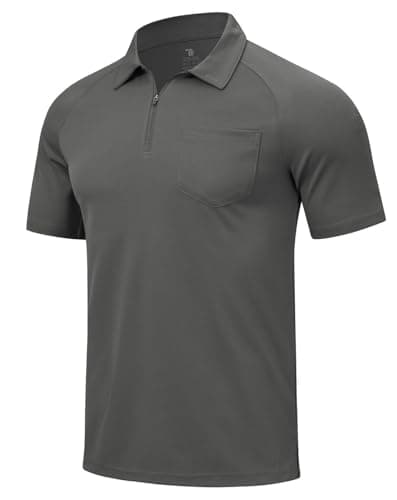 Image of YSENTO Mens Polo Shirts Short Sleeve Breathable Quick Dry 1/4 Zip Golf Polo Shirts Outdoor Tennis Work Polos(Dark Grey,M)