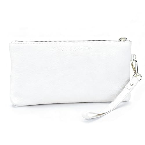 Image of Soft Genuine Leather Wristlet Clutch Bags for Women Small Phone Handbags Long Wallet Fashion Purses (White)