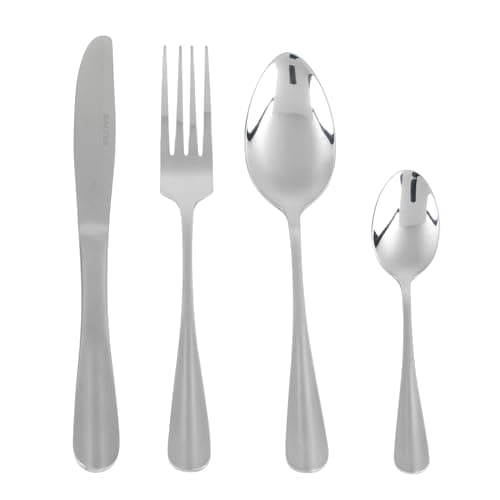 Image of Salter Newbury Cutlery Set – 24 Piece, 18/0 Stainless Steel, 15-Year Guarantee, 6 Place Settings, Includes Forks, Knives, Dessert Spoons & Teaspoons, Mirror Polish, Dishwasher Safe