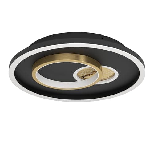 Image of Eglo LED Ceiling Light Fitting Tiriolo, Geometric Ceiling lamp, Living Room Lighting Made of Metal and Plastic in Black and Gold, Neutral White Hallway lamp, ∅ 38 cm