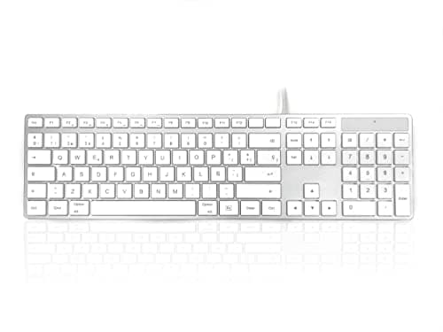Image of Accuratus 301 MAC USB Type C - USB Type C Wired Full Size Apple Mac Multimedia Keyboard with White Square Tactile Keys and Silver Case - Spanish Mac Layout