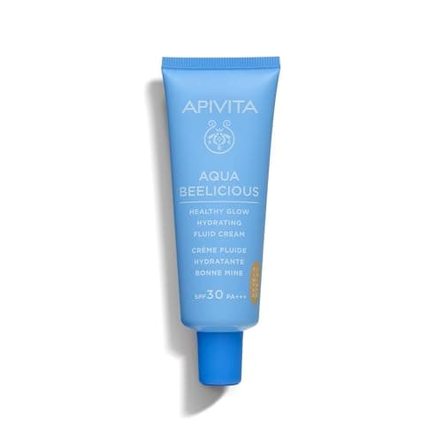 Image of Apivita Aqua Beelicious Healthy Glow Hydrating Fluid Cream SPF30 40ml - Tinted Moisturizer with Honey & Flowers - Long-Lasting Hydration, UVA/UVB/Blue Light Protection - Non-Comedogenic