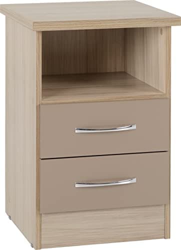 Image of Seconique Nevada 2 Drawer Bedside in Oyster Gloss/Light Oak Effect Veneer