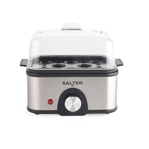 Image of Salter Electric Multi Egg Boiler, 8 Egg Capacity Cooker, Great for Soft Dippy, Hard and Poached Eggs, Includes Measuring Cup, Removable Egg Rack and 2 Poaching Trays, Compact, 500 W, Silver, EK6213