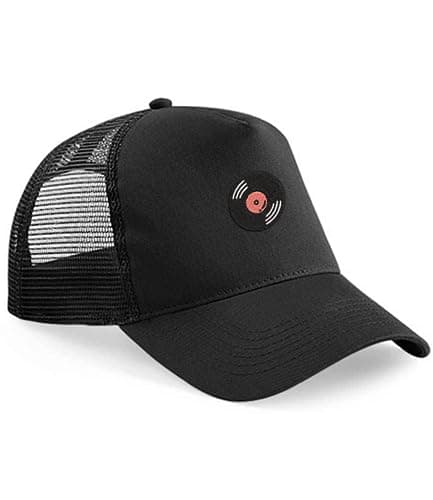 Image of Vinyl Record Music Player Baseball Cap | Kids DJ Hat | Embroidered Retro Snapback Black
