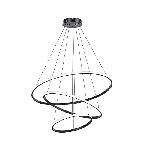 Image of Led Pendant,Dimmable 3 Ring Acrylic Chandelier Lighting Fixture,Black adjustable Chandeliers Ceiling Light For Kitchen Island Dining Room Living Room Bedroom Foyer Hanging 20+40+60Cm/(7.87+15.7+23.6)