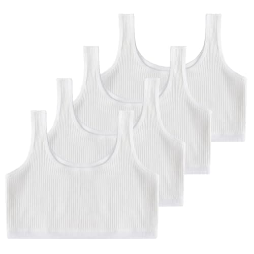 Image of Lancry 4PCS Girls Bra,Soft Cotton Crop Tops for Girls Age 7-12,Unpadded Wireless Girls Sports Bra Training Bras for Girls Kids Teens (UK, Age, One Size, Regular, M, White*4)