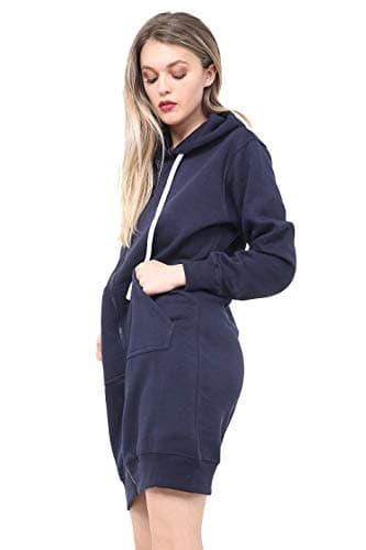 Image of WOOD QUAIL WOMEN LADIES GIRLS LONG HOODIE ZIPPER FLEECE WARM JACKET STYLISH WITH POCKET SWEATSHIRT CASUAL JUMPER TOP DRESSES S-3XL (L-XL 16-18, LONG HOODIE NAVY BLUE)