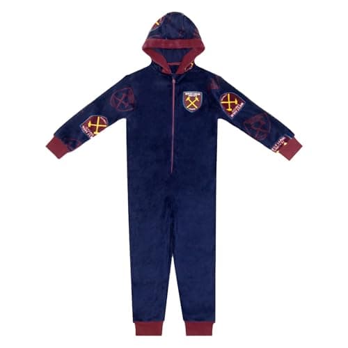 Image of West Ham United FC Official Gift Kids Fleece Hooded All-In-One Navy 8-9 Years