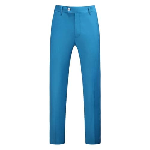 Image of Mens Formal Trousers Casual Business Office Work Home Smart Dress Pants, Straight Leg Flat Flat-Front Waist Button Up Suit Trousers, Slim Fit Solid Color Casual Work Pants with Pocket Light Blue