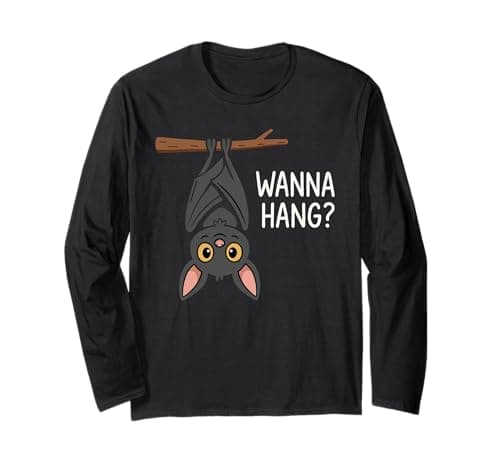 Image of Wanna Hang Cute Funny Pun Bat Lover Halloween Long Sleeve T-Shirt