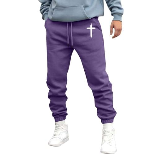 Image of Cocila Mens Sweatpants Thermal Graphic High Waisted Slacks Gym Pants Pattern Printed Joggers with Pockets Training (Purple, L) Black Trousers Men Army Cords Combat 4XL Shorts Zip Gardening
