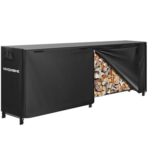 Image of VIVOHOME 8ft Heavy Duty Indoor Outdoor Firewood Storage Log Rack with Cover Combo Set Black