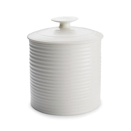 Image of Portmeirion x Sophie Conran Large Porcelain Storage Jar with Lid and Integrated Handle - Signature Ripple Exterior, Stylish and Durable White Cookie Jar, 19.5cm