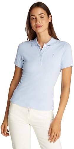 Image of Tommy Hilfiger Women's Short Sleeve Slim Fit Polo Shirt, Blue (Breezy Blue), XL