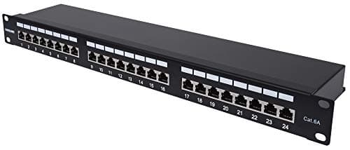Image of Intellinet Patch Panel, Cat6a, FTP, 24-Port, 1U, Shielded, 90° Top-Entry Punch Down Blocks, Black