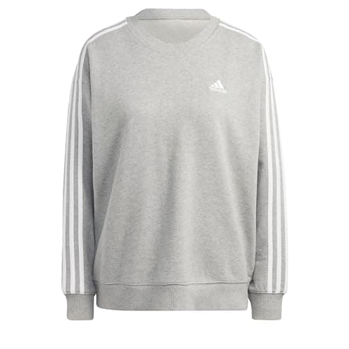 Image of adidas Women's Essentials 3-Stripes Sweatshirt, Medium Grey Heather/White, L