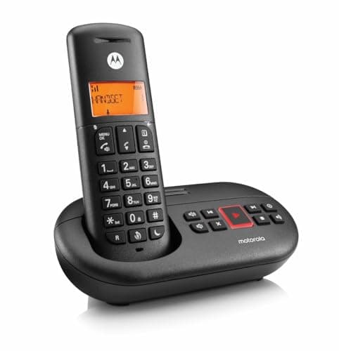 Image of Motorola E211 Cordless Landline House Phone, Home Phone, Answer Machine, Nuisance Call Blocking, Do Not Disturb Button, Amber Backlit Display, Single Handset Pack