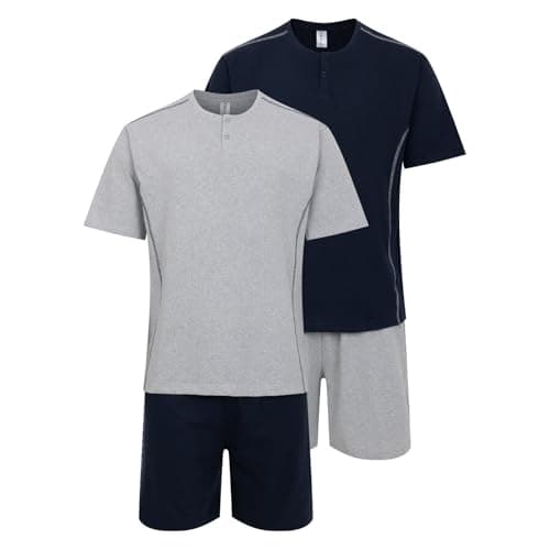 Image of Mens 2 Pack Short Pyjamas Nightwear PJ Sets Twin Pack UK Sizes L XL XXL New (Gry/NVY XXL)
