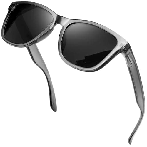 Image of KANASTAL Transparent Grey Sunglasses Mens Polarised Women Square Retro Classic Ladies UV400 Protection Vintage Fishing Driving - Grey Frame Black Lens