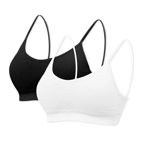 Image of mtuihfo 2Pack Padded Bralettes for Women Non Wired Sports Sleep Bra Seamless Yoga Bra with Single Strap Removable Pads for Women Girls (UK, Alpha, M, Regular, Regular, White+Black)