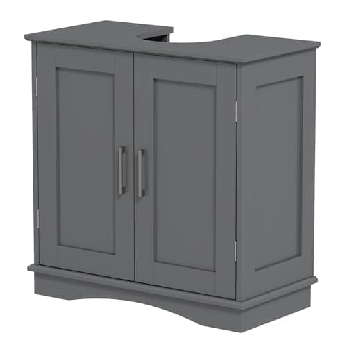 Image of RELAX4LIFE Under Sink Bathroom Cabinet, Freestanding Storage Cupboard Basin Unit with 2 Doors, Adjustable Shelf & U-Shaped Cut-Out, Wooden Bathroom Floor Cabinet Vanity Basin Sink Organizer (Grey)