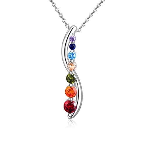 Image of HARMONY BOLA 925 Sterling Silver Chakra Necklace Yoga Pendant Chakra Necklaces Healing Crystals Pendant Jewelry Gifts for Women