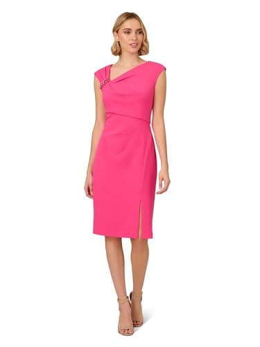 Image of Adrianna Papell Women's Knit Crepe Short Dress, Electric Pink, 10