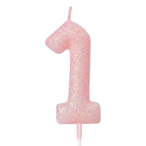 Image of mciskin Glitter 1 Candle Birthday Girl, Pink Number 1 Candles for Cake,Pink 1st Birthday Decorations for Girl Boy,Macaron Cake Cupcake Toppers for Party, Baby Showers,Wedding Anniversary Supplies