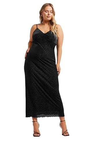 Image of Yours London Curve Animal Velour Maxi Slip Dress - Women's - Plus Size Curve Black