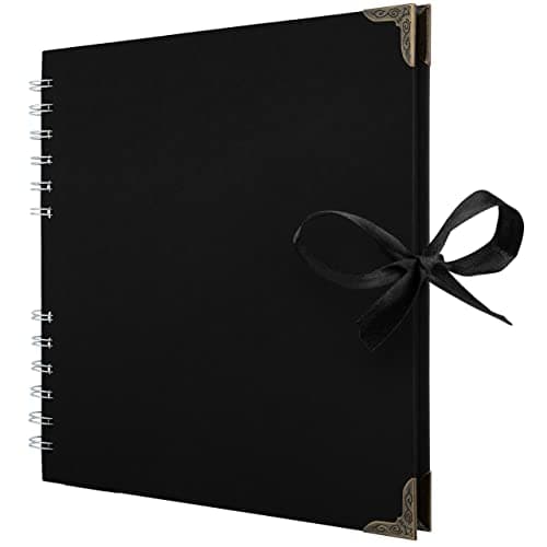 Image of Bstorify Square Scrapbook Photo Albums 60 Pages (21 x 21 cm) Black Thick 250gsm Kraft Paper Scrap Book, Ribbon Closure - Ideal for Your Scrapbooking Albums, Art & Craft Projects (Black 21 x 21 Cm)