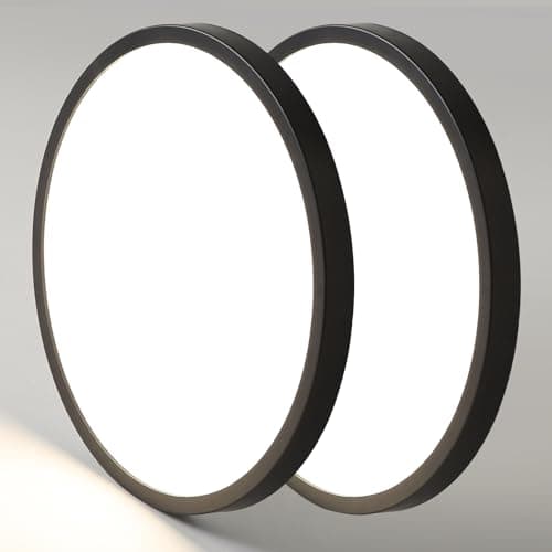 Image of Mikeru 2pack Ceiling Light, 30cm Round LED Ceiling Light 3000k Warm Black Hallway Lights Ultra-Thin 2.4cm/0.94in Flush Mount Bathroom Lighting for Hallway, Balconies, Warehouse