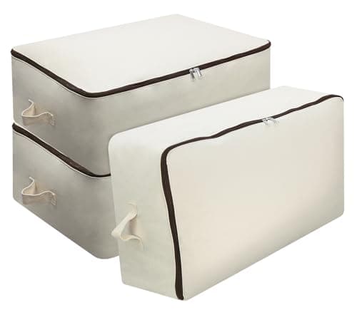 Image of Omygarden Large Capacity Canvas Bags, Thick Soft Breathable Storage Bag Closet Organizer for Comforters, Pillows, Blankets, Clothes, 65 * 47 * 22cm, Beige, 3 PCS