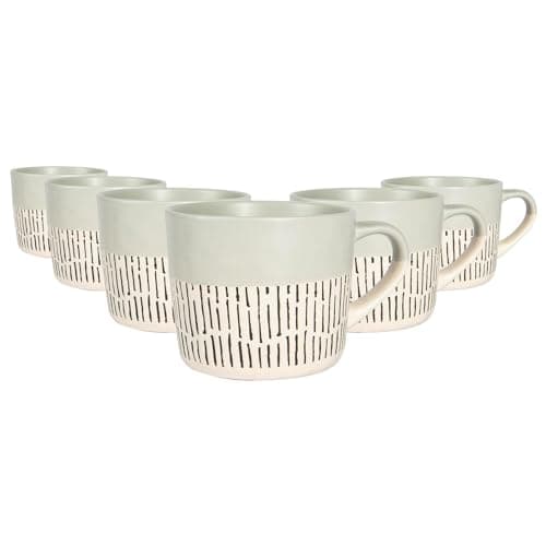 Image of Nicola Spring Ceramic Coffee Mugs Set - 475ml - 6pc Grey Dipped Dash Stoneware Coffee Cups Dishwasher & Microwave Safe Large Tea Mugs for Hot Drinks, Hot Chocolate, Tea