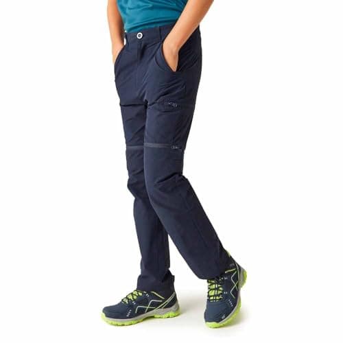 Image of Regatta Junior Highton Stretch Zip Off Trousers Water Repellent Hiking Walking 2-1 Pants Navy