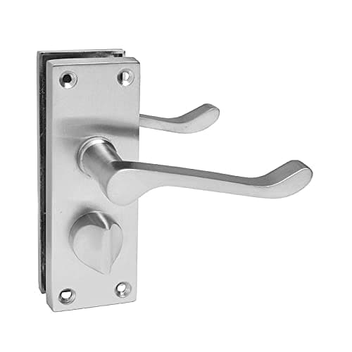 Image of HANDLESTORE Victorian Scroll Bathroom Door Handles – Polished Brass Lever Handle with Thumbturn Lock & Backplate – Privacy Internal Door Handles with Screws (Satin Chrome)