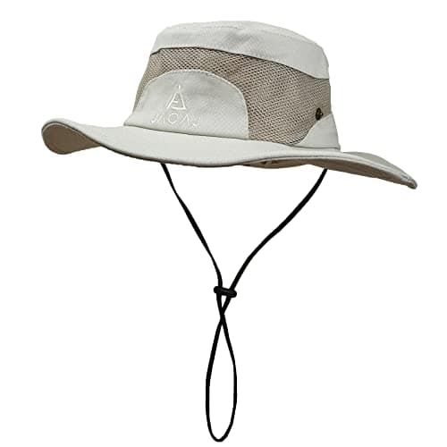 Image of JAOAJ Mens Sun Hat Wide Brim Summer Safari Hat,Cotton Fishing Boonie Hat UV Hats,Breathable Mesh Bucket Gardening Hats with Adjustable Chin String Beige