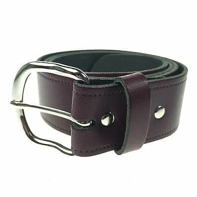 Image of BULLET 69 MENS WOMENS 1.5" REAL LEATHER MADE IN ENGLAND JEANS 40MM WIDE BELT[Burgundy,X Large 40"-44",1.5" Curved Silver]