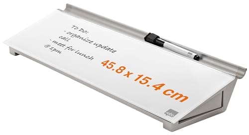 Image of Nobo Desktop Whiteboard Pad, Dry Erase Glass Surface, Portable, Frameless, Includes Marker Pen and Storage Drawer, 1905174, Brilliant White, 45.7 x 6.3 x 15.4 cm