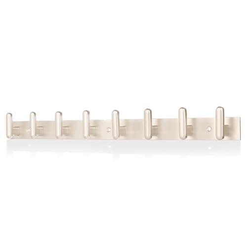 Image of Maxzwell Satin Finish Hook Rails (Pack of 1) | Coat Rack Wall Mounted in Heavy Duty Stainless Steel & Aluminium with 8 Anti-Slip Hooks | Rust-Resistant, Durable & Easy to Install for Coats, Towels