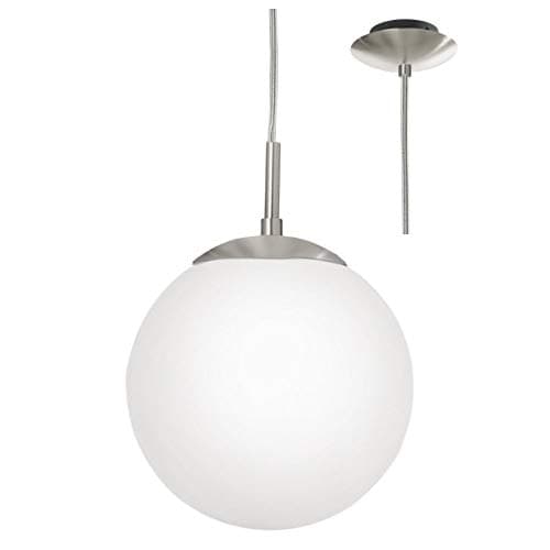 Image of Britalia Satin Nickel & White Opal Glass Globe Shade Modern Pendant Ceiling Light | 20cm Diameter | 1 x ES E27 Lamp Bulb Required (Not Included) | 240 Volts