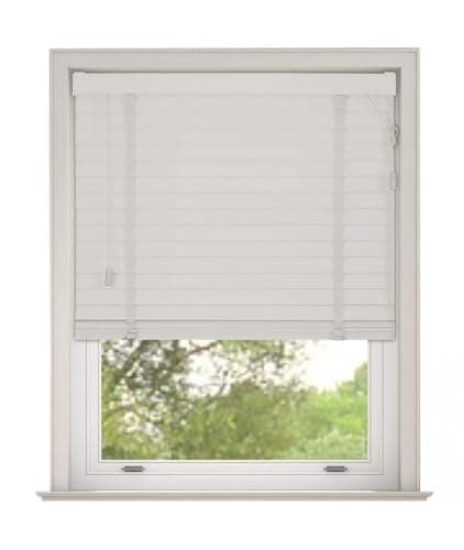 Image of Luxury Faux Wood Venetian Blinds with Tapes, 130x130cm – White 50mm Slats