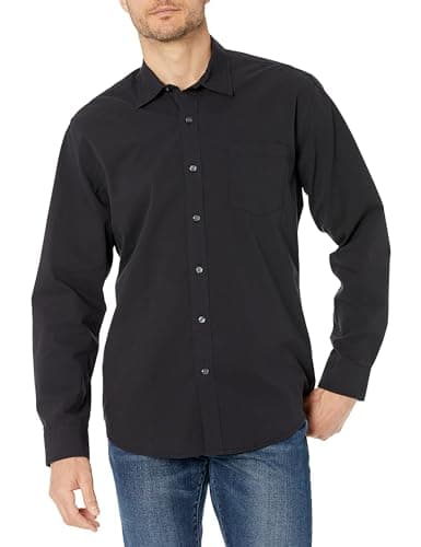 Image of Amazon Essentials Men's Regular-Fit Long-Sleeve Casual Poplin Shirt, Black, XL