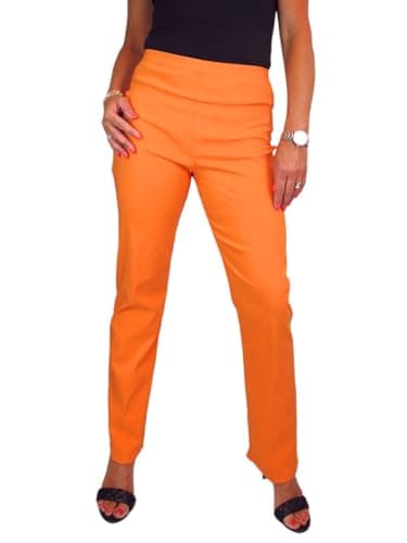 Image of Paulo Due Women's Elasticated Waist Trousers Pull On High Waist Straight Leg Trousers Evening Day Office Work Orange 8-22 (18)