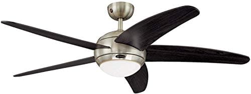 Image of Westinghouse Ceiling Fans 72557 Bendan One-Light 132 cm Five Indoor Ceiling Fan, Opal Frosted Glass, Satin Chrome Finish with Wengue Blades