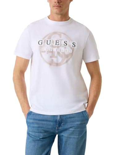 Image of Guess Men's Eco Short Sleeve Patch Logo 4g Tee, Pure White, Large