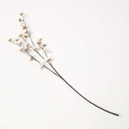 Image of HOMESCAPES Artificial Cherry Blossom Branch with Creamy White Flowers 68 cm, Realistic Decorative Branch
